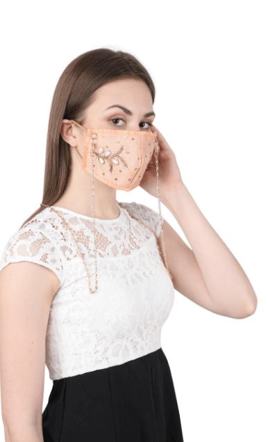 peach embroidered face mask